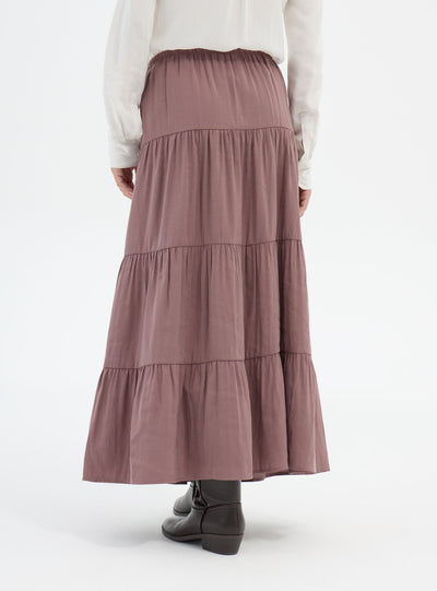 Long tiered skirt with drawstring waistband