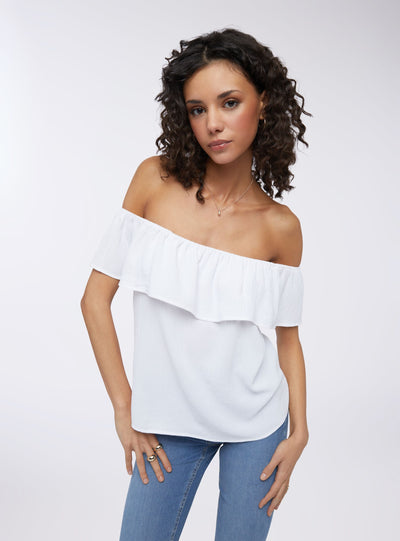 Blouse épaules dénudées avec volant