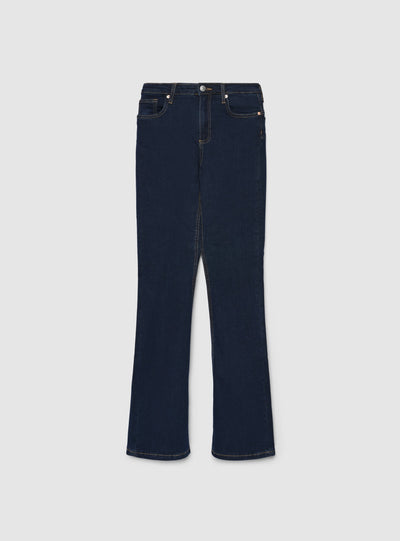 Jeans a zampa a vita alta tinta unita