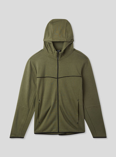 Felpa tecnica con cappuccio e zip in misto cotone pesante
