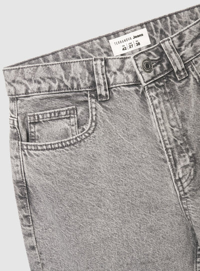 Jeans mom a vita alta a tinta unita