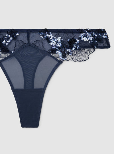 Slip perizoma con paillettes e ricami
