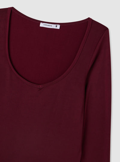 Long-sleeve bodysuit with rounded neckline
