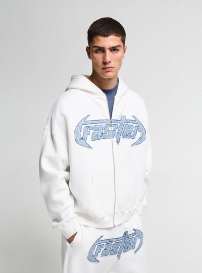 Felpa boxy con zip e cappuccio con maxi patch