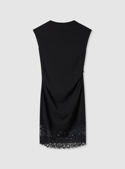 Vestito smanicato con collo cratere e fondo in pizzo