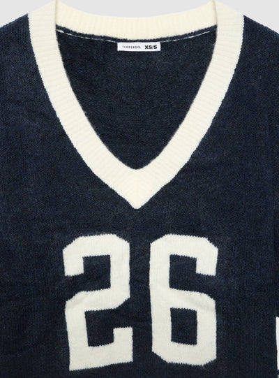 Maglia con scollo a V e numero intarsiato