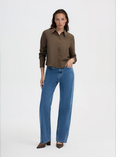 Camicia crop a tinta unita