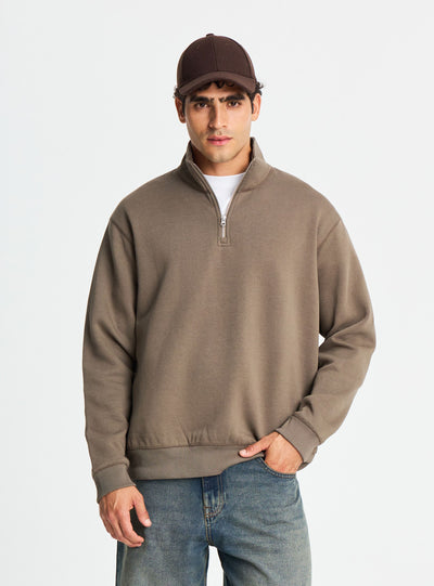 Felpa con collo alto e mezza zip