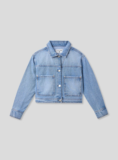 Giubbino in jeans crop con tasche