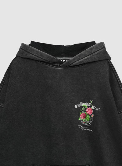 Felpa con cappuccio e stampa rose
