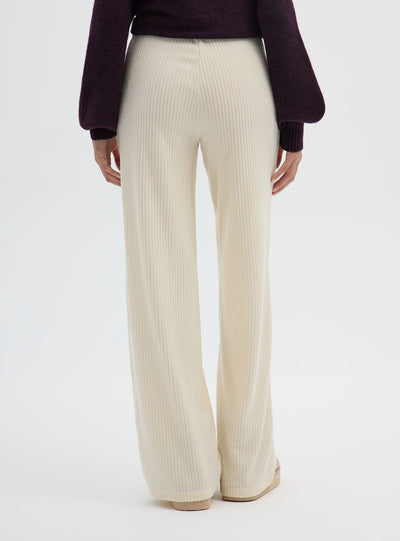 Pantalone wide leg u jednobojnoj rebrastoj tkanini
