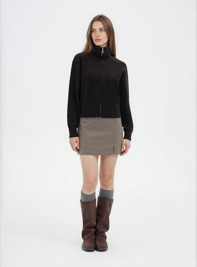 Cardigan con zip e collo ampio