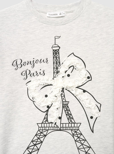 T-shirt a maniche lunghe con stampa e applicazioni