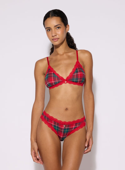Pack of 2 bras and briefs with tartan print and shimmering lace trim