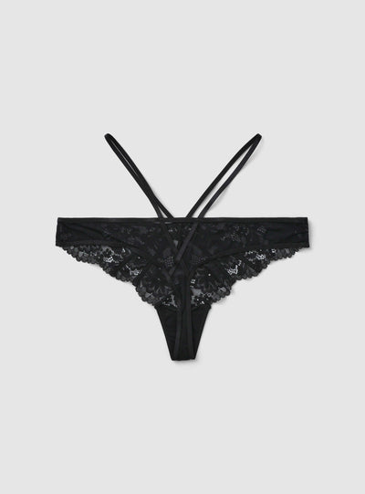 Lace thong briefs with straps