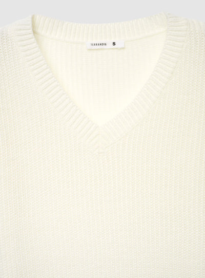 Maglia a coste inglesi con scollo a V
