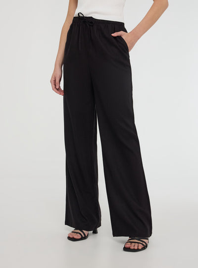 Pantaloni wide leg in misto lino con coulisse