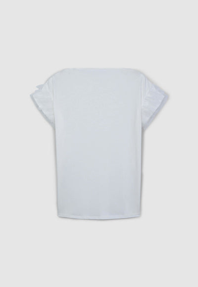 T-shirt con maniche a balze in tulle