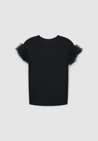 T-shirt con maniche a balze in tulle