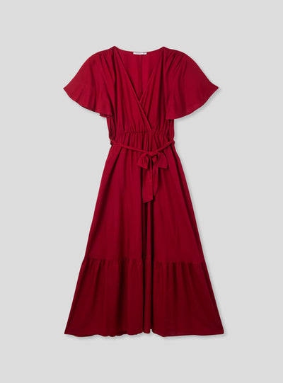 Vestito lungo con scollatura a incrocio e fusciacca