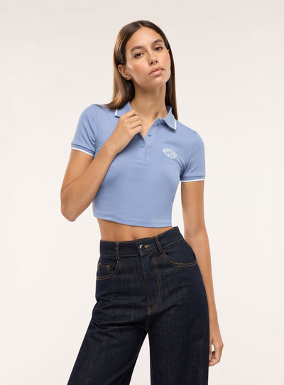 T-shirt con colletto polo e ricamo college