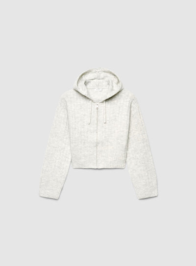 Cardigan crop con cappuccio e zip
