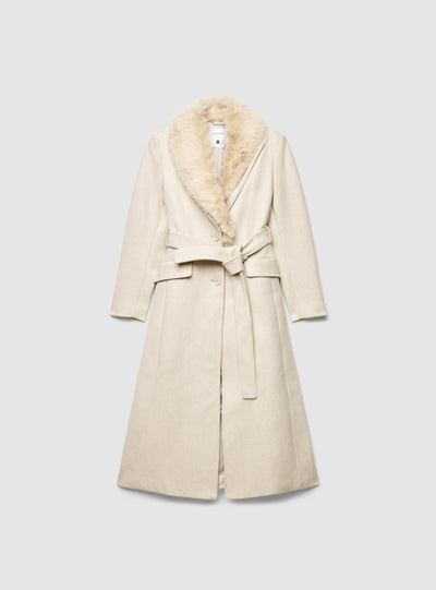 Cappotto lungo con collo in pelo sintetico e cintura