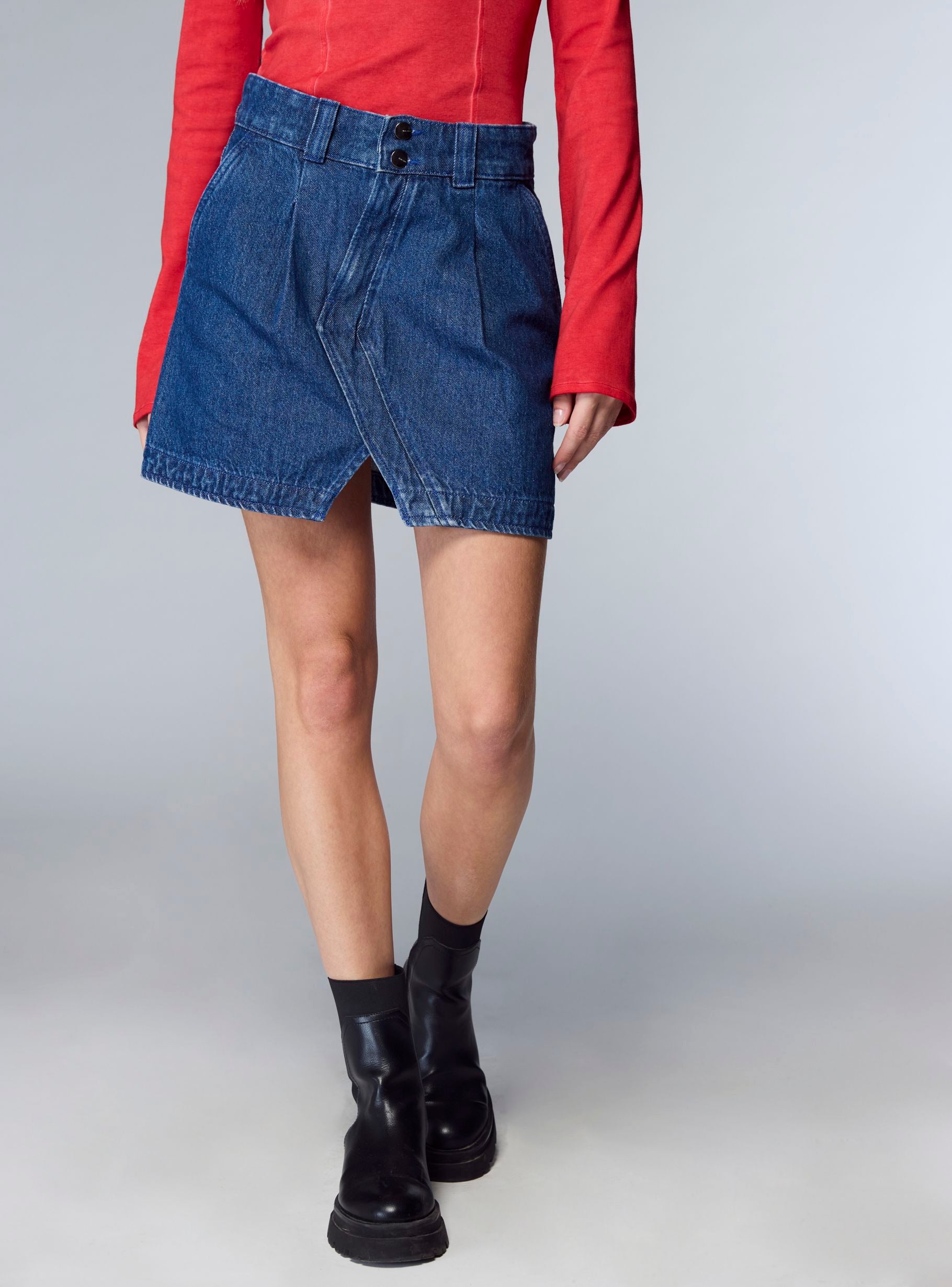 Tulucky Gonna Corta In Denim Con Bottoni - Rosso - Taglia XL - Vita 82 Cm, Fianchi 107 Cm - Con Tasche