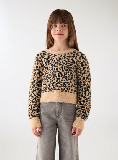 T-shirt court fille motif animalier effet poil