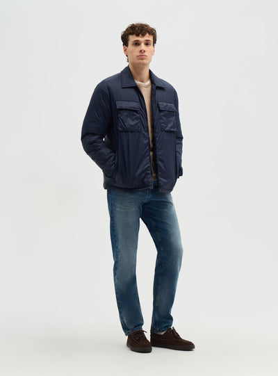 Giacca camicia imbottita con zip e tasche con patta