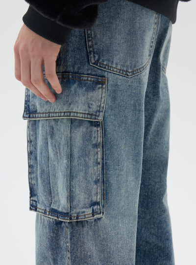 Solid-colour cargo jeans