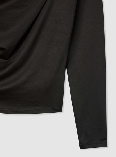 T-shirt manica lunga drappeggiata a tinta unita