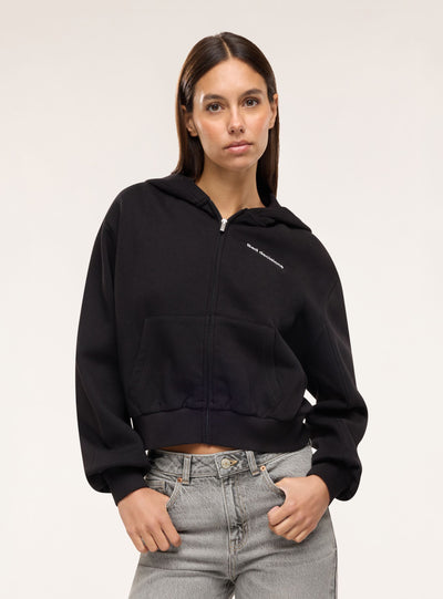 Felpa crop con cappuccio e zip con scritta