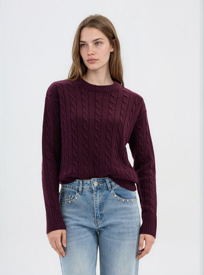 Maglia a trecce girocollo