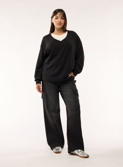 Felpa oversize con scollo a v