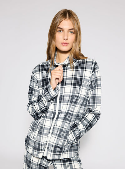 Felpa con zip in microciniglia tartan