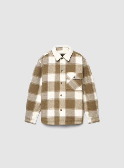 Giacca camicia imbottita a quadri con colletto teddy