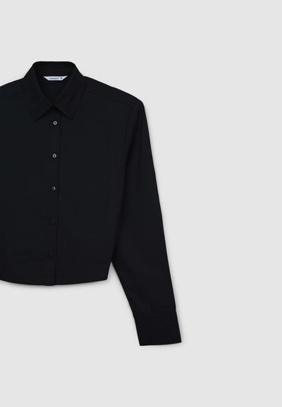 Camicia crop tinta unita in popeline