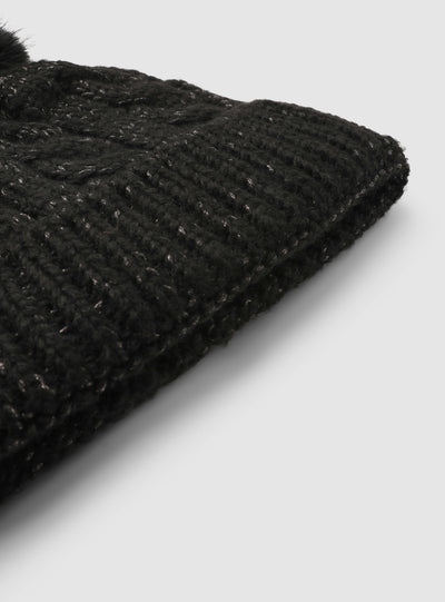Berretto a trecce con pompon effetto luccicante