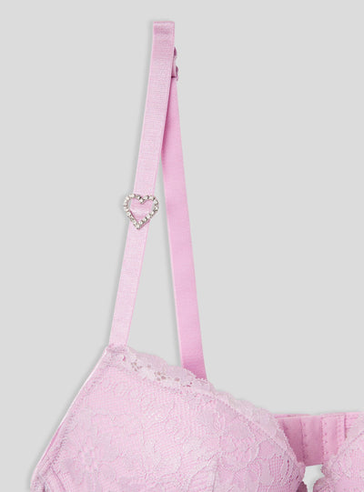Reggiseno push-up in pizzo luccicante con cuori