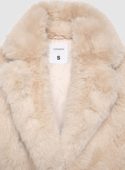 Long faux fur coat with belt