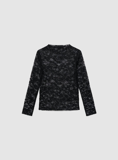 Long-sleeve lace T-shirt with sequins