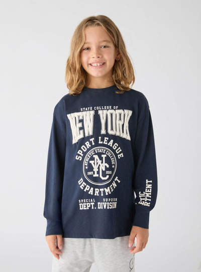 T-shirt manica lunga con stampa college