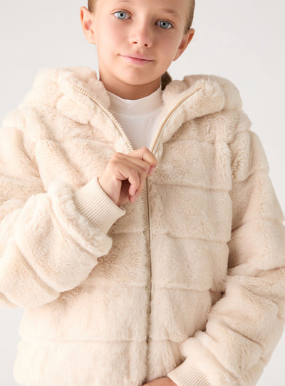 Hooded bomber jacket with faux fur lining