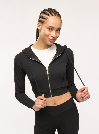 Felpa crop con cappuccio e zip