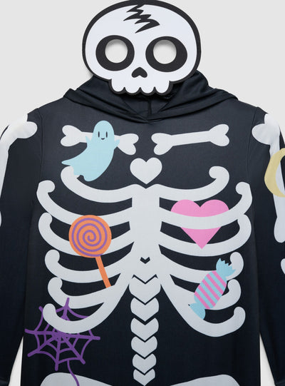 Costume Halloween con stampa scheletro e maschera