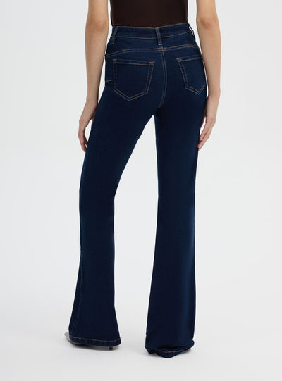 Jeans a zampa a vita alta tinta unita