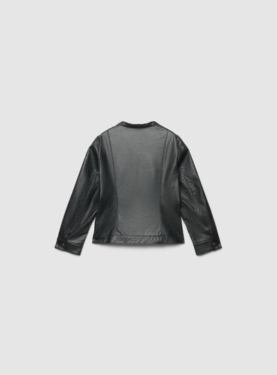 Chiodo effetto pelle con collo coreano e zip