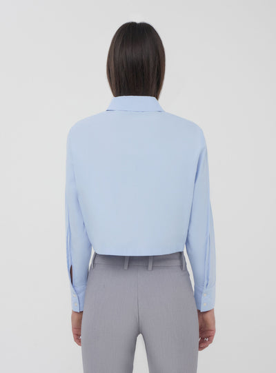 Camicia crop tinta unita in popeline