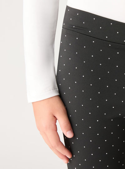 Long flared leggings with rhinestones